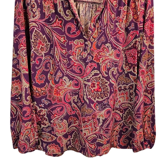 Lauren Ralph Lauren Cotton Paisley V-Neck Top Size XL Burgundy Red Casual Boho - Picture 11 of 14